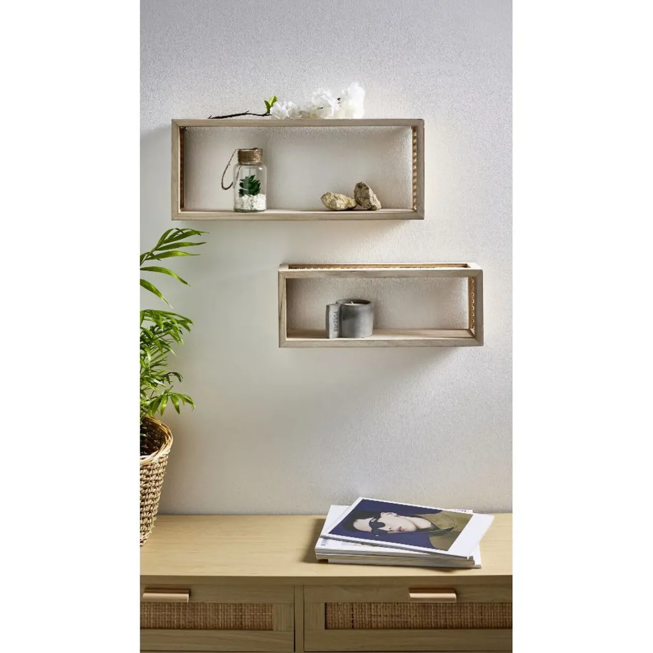 Gifi Rangement|Étagère murale bois et cannage L.40cm