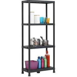 Gifi Rangement|Étagère plastique noir 4 niveaux L60xl30xH138cm
