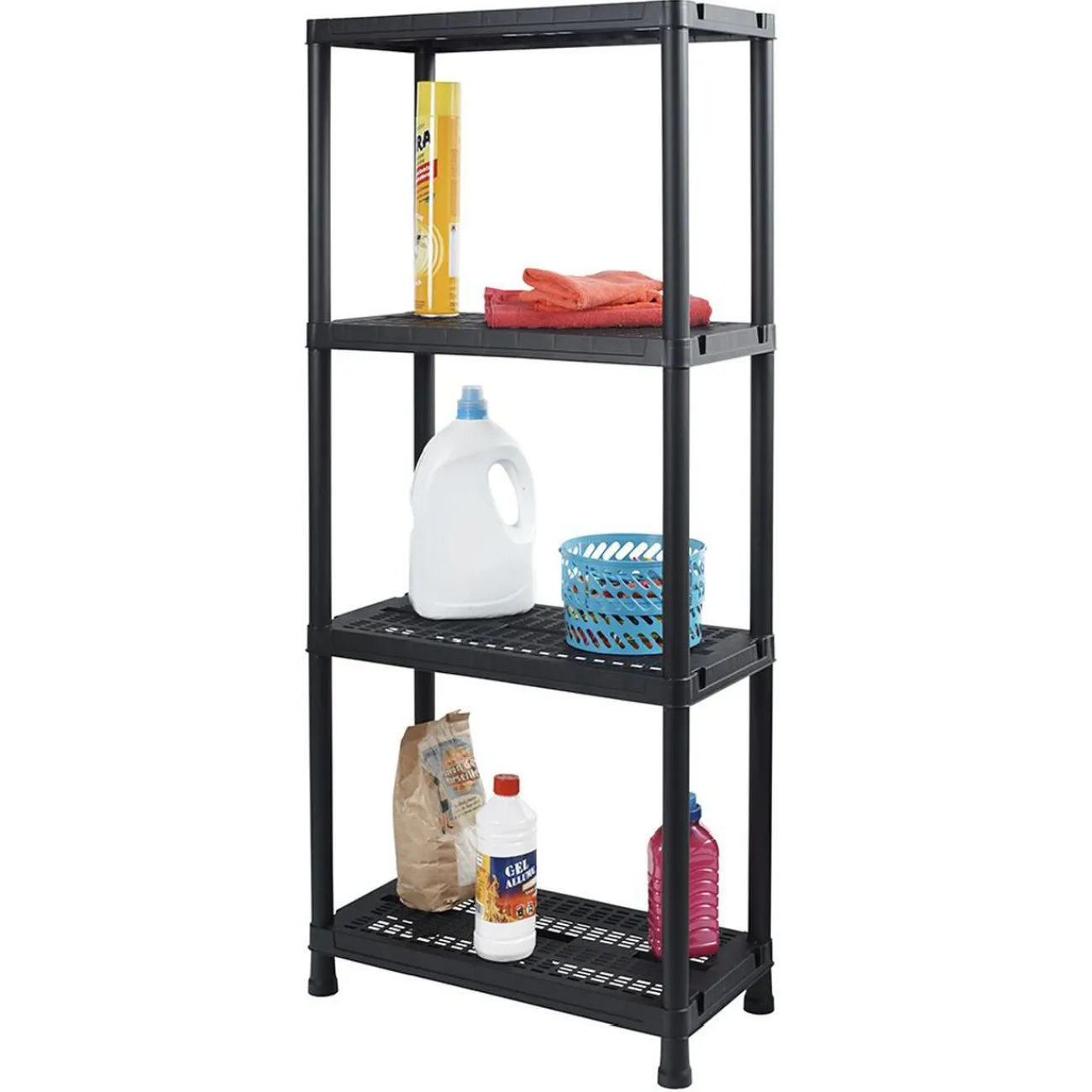 Gifi Rangement|Étagère plastique noir 4 niveaux L60xl30xH138cm
