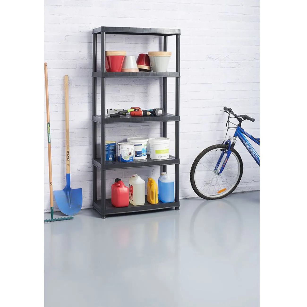 Gifi Rangement|Étagère plastique noir 5 niveaux L71xl35xH180cm