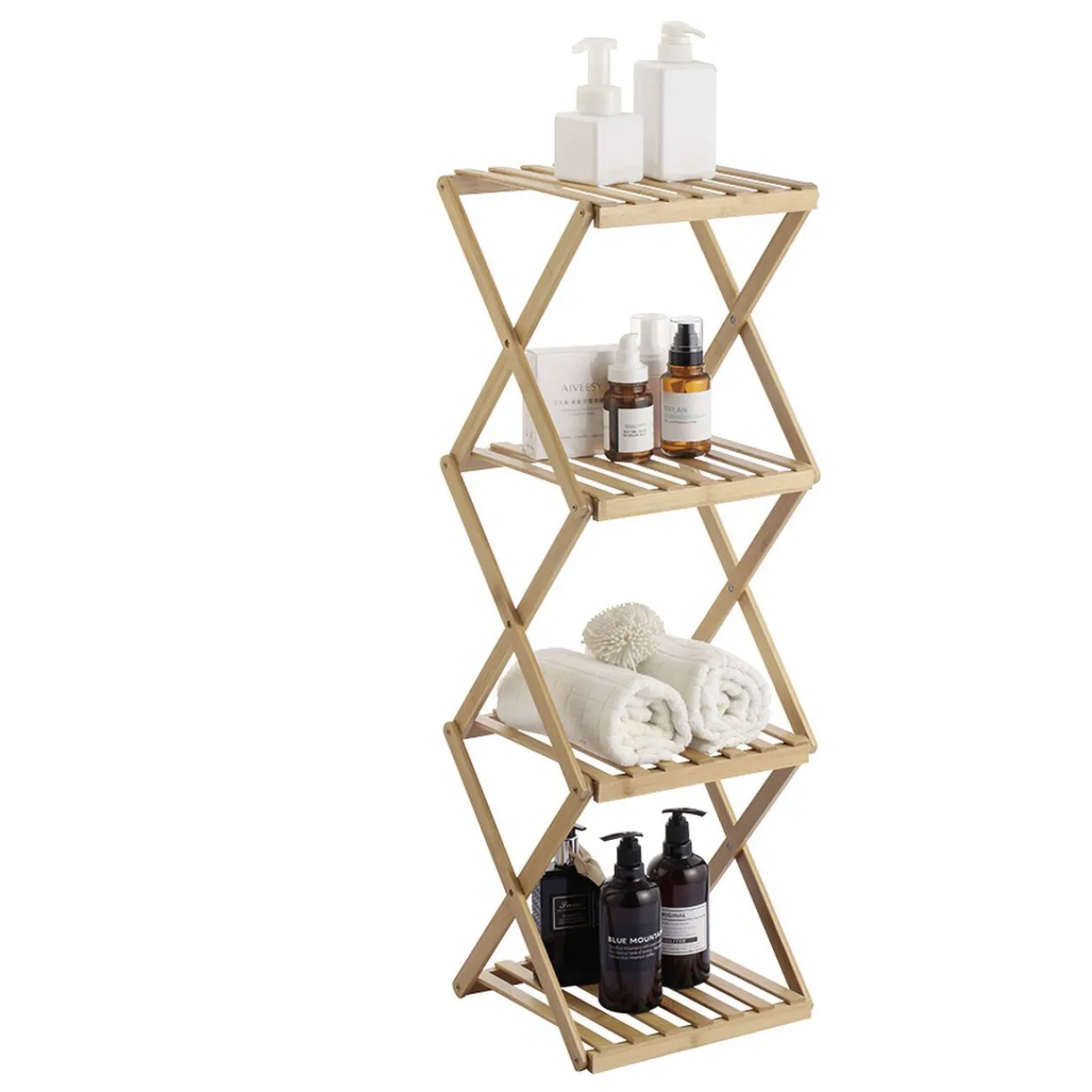 Gifi Equipement Douche^Étagère pliable en bambou 4 niveaux H91cm