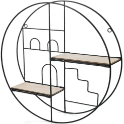 Gifi Rangement|Étagère pliante ronde métal et bois Ø45x11cm