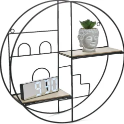 Gifi Rangement|Étagère pliante ronde métal et bois Ø45x11cm