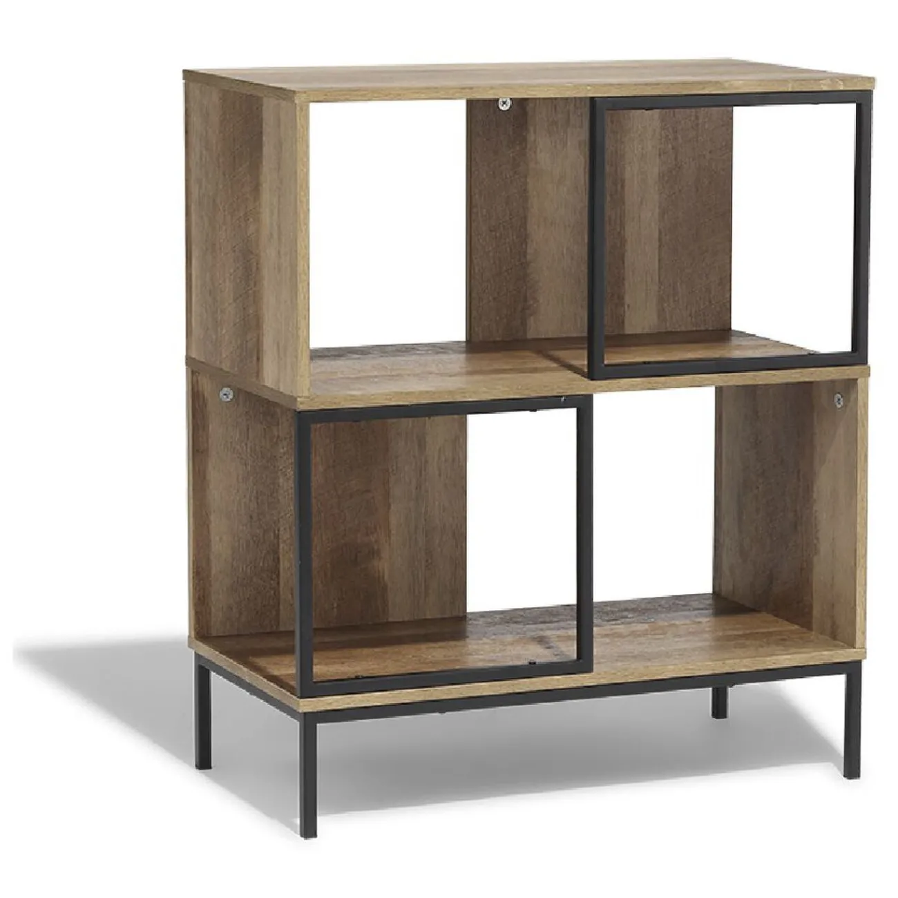 Gifi Rangement|Étagère Stanley 4 casiers noir naturel