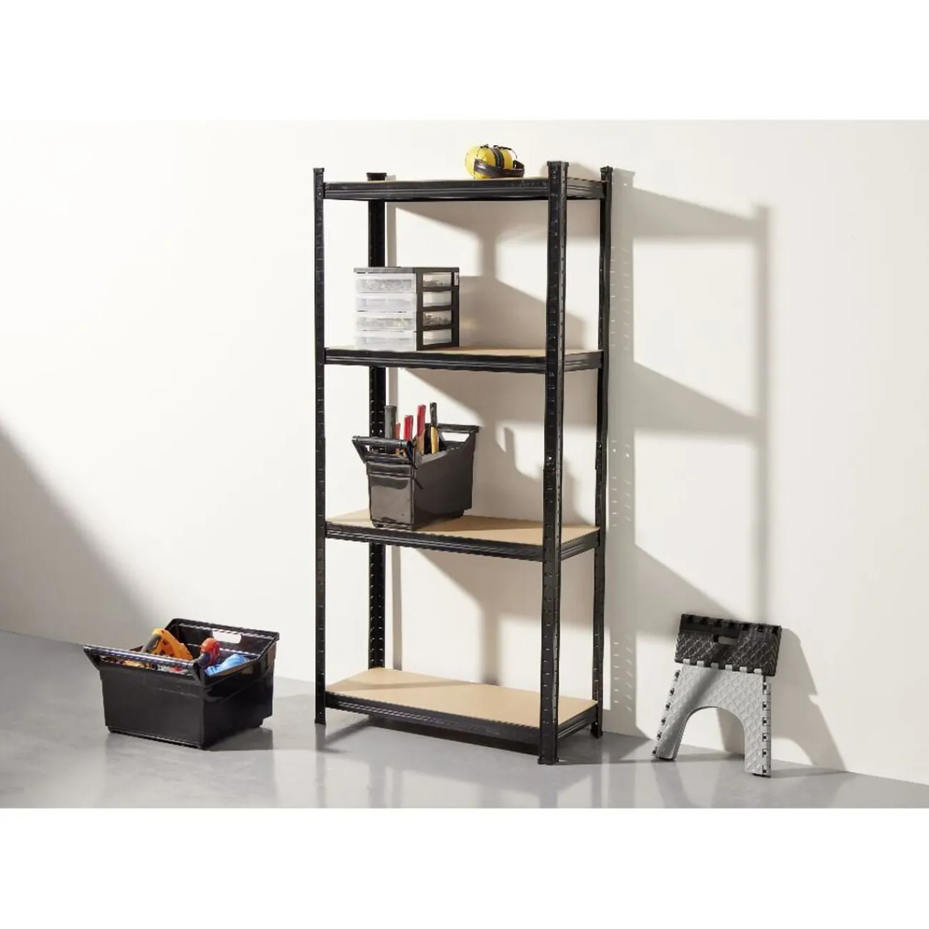 Gifi Rangement|Étagère sur pied bois métal 4 niveaux 75xH149x30cm