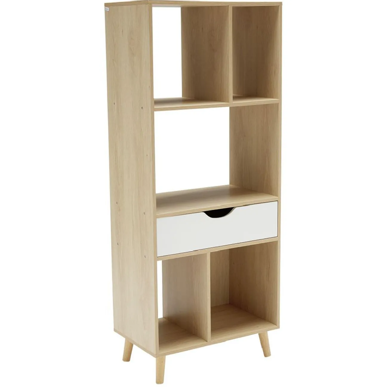 Gifi Rangement|Étagère sur pieds 5 compartiments 1 tiroir blanc naturel