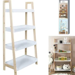 Gifi Rangement|Étagère Tim 4 niveaux bois blanc et naturel 60x60xH117cm
