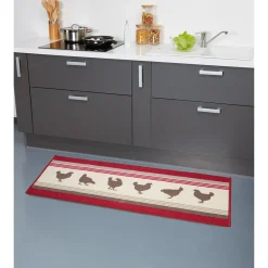 Gifi Nettoyage Et Entretien|Tapis de cuisine design poule rouge taupe