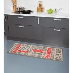 Gifi Nettoyage Et Entretien|Tapis de cuisine gris beige et rouge