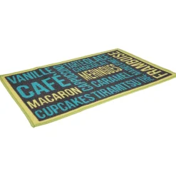 Gifi Nettoyage Et Entretien|Tapis de cuisine inscription thème gourmand bleu et vert