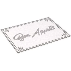 Gifi Nettoyage Et Entretien|Tapis de cuisine vinyle imprimé Bon appétit gris et blanc 70x49cm