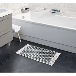 Gifi Aménagement Salle De Bain^Tapis salle de bain à franges tissage motif zig zag beige et noir