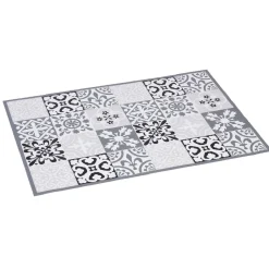 Gifi Nettoyage Et Entretien|Tapis vinyle imprimé carreau de ciment noir gris L. 70 cm
