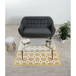 Gifi Nettoyage Et Entretien|Tapis vinyle motif carreau de ciment jaune et blanc 97x147cm
