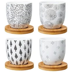 Gifi Tasse à café avec sous-tasse en bois x4