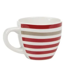Gifi Tasse à expresso porcelaine blanc à rayures rouge gris 9 cl