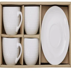Gifi Tasse embossée avec sous-tasse faïence blanc x4