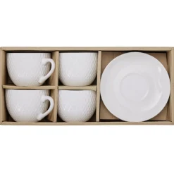 Gifi Tasse embossée avec sous-tasse faïence blanc x4