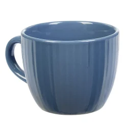 Gifi Tasse en faïence 23 cl uni bleu avec rainures verticales en relief