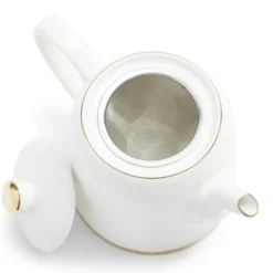 Gifi Théière 1L faïence blanc et doré Ø12xH15xm