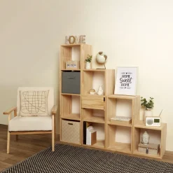 Gifi Rangement|Tiroir Box Cube pin naturel