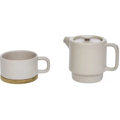Gifi Tisanière 40cl et tasse 25cl grès taupe avec support bambou