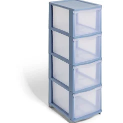 Gifi Rangement|Tour de rangement à 4 tiroirs plastique bleu 27x37x82,7cm