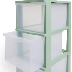 Gifi Rangement|Tour de rangement à 3 tiroirs plastique vert 27x37x63cm