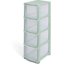 Gifi Rangement|Tour de rangement à 4 tiroirs plastique vert 27x37x82,7cm