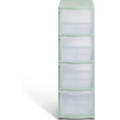 Gifi Rangement|Tour de rangement à 4 tiroirs plastique vert 27x37x82,7cm