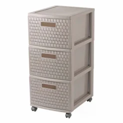 Gifi Rangement|Tour de rangement à roulettes 3 tiroirs design rotin marron