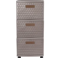 Gifi Rangement|Tour de rangement à roulettes 3 tiroirs design rotin marron