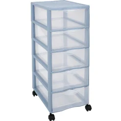 Gifi Rangement|Tour de rangement 5 tiroirs bleu transparent