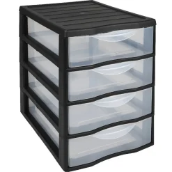 Gifi Rangement|Tour de rangement 4 tiroirs A4 noir et transparent
