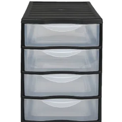 Gifi Rangement|Tour de rangement 4 tiroirs A4 noir et transparent