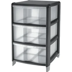 Gifi Rangement|Tour de rangement 3 tiroirs noir transparent 20L