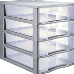 Gifi Rangement|Tour de rangement 4 tiroirs format A4 transparent et gris