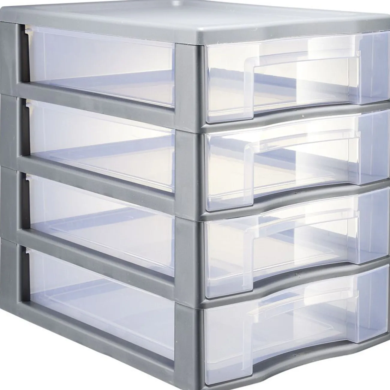Gifi Rangement|Tour de rangement 4 tiroirs format A4 transparent et gris