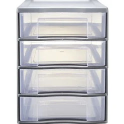 Gifi Rangement|Tour de rangement 4 tiroirs format A4 transparent et gris