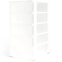 Gifi Rangement|Tour de rangement 5 tiroirs plastique blanc 37x27xH103cm