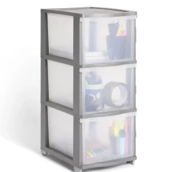 Gifi Rangement|Tour de rangement 3 tiroirs plastique gris 37x27xH63cm