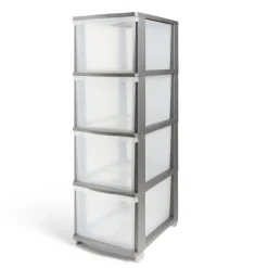 Gifi Rangement|Tour de rangement 4 tiroirs plastique gris 37x27xH82,7cm