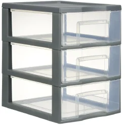 Gifi Rangement|Tour de rangement A5 3 tiroirs grise et transparente 6 L