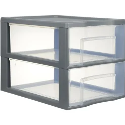 Gifi Rangement|Tour de rangement A4 2 tiroirs grise et transparente 14 L