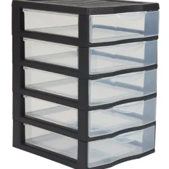 Gifi Rangement|Tour de rangement plastique 5 tiroirs A6 noir