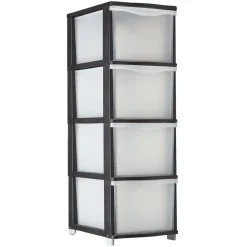 Gifi Rangement|Tour de rangement transparente et noire 4 tiroirs 13,5L