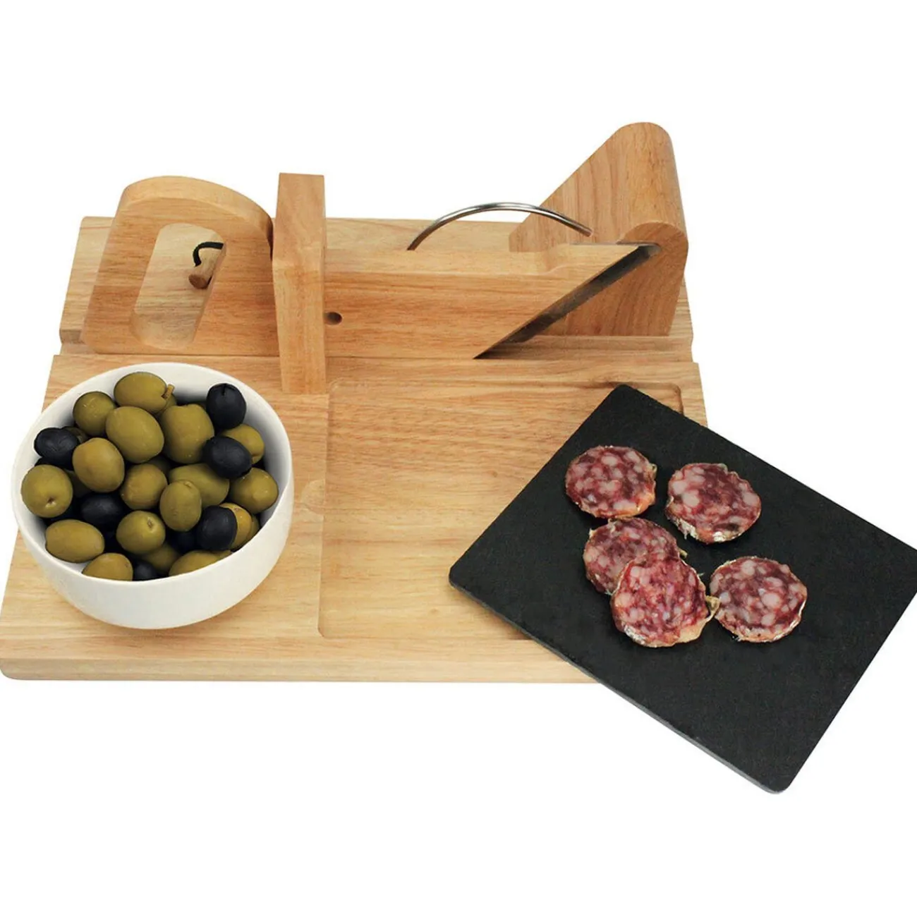 Gifi Trancheuse à saucisson manuelle bambou plateau ardoise