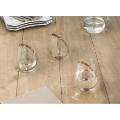 Gifi Verre à eau transparent motif ruban doré x3