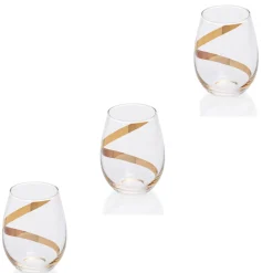 Gifi Verre à eau transparent motif ruban doré x3