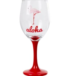 Gifi Verre à pied style tropical motif aloha flamant rose